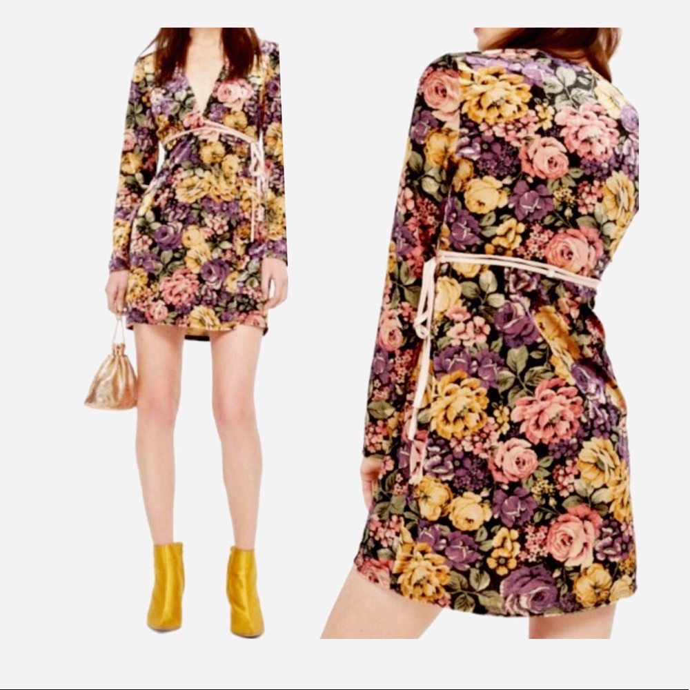 TOPSHOP V neck Floral Wrap  Sz 4   Dress NWT